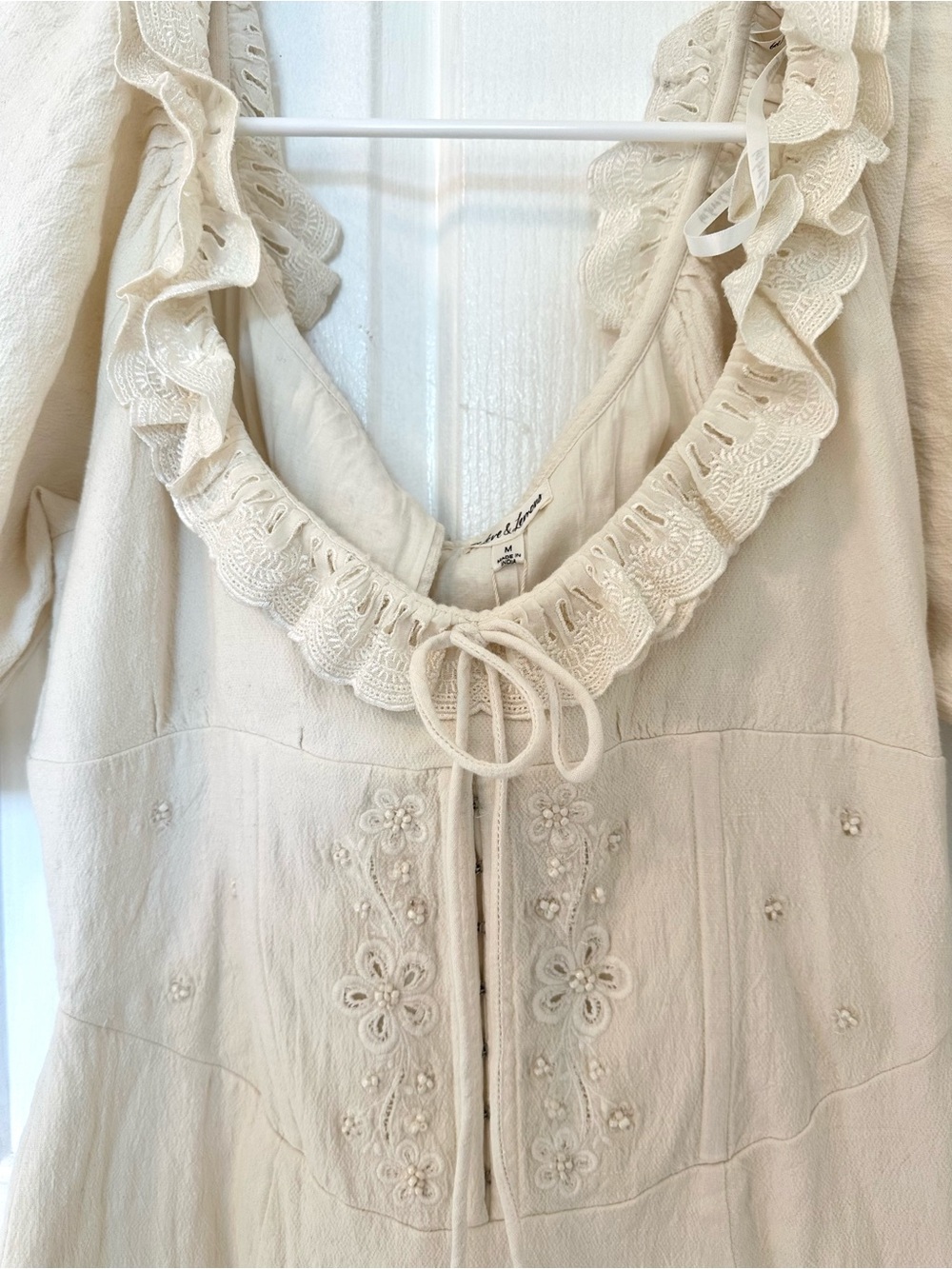 For love and lemons Cream Peasant Midi Dress with Ruffle Neckline - Picture 3 of 8